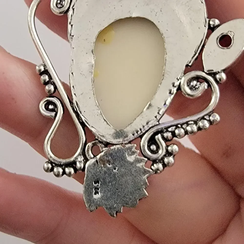Womens Watch White Dial Sterling Silver Case Gemmed Ornate Filigree Red Stones